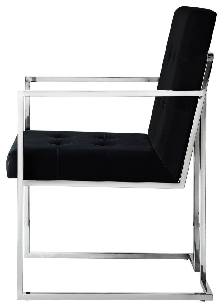 Phoebe Tufted Dining Chairs With Square Arms, Set of 2, Black Velvet