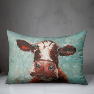Teal Painted Cow 14x20 Indoor/Outdoor Pillow