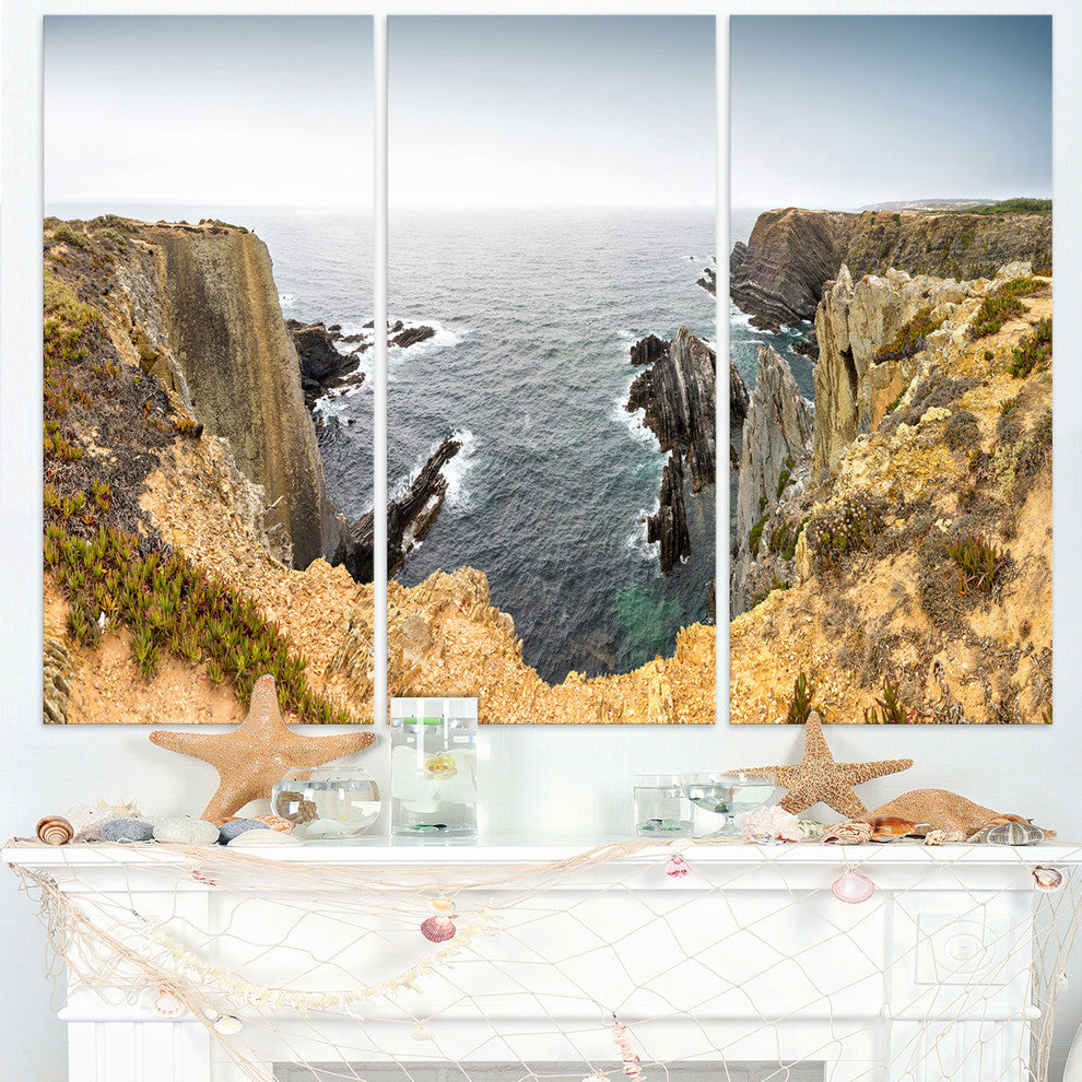 "Rocky Bay Portugal Panorama" Oversized Beach Metal Wall Art, 3 Panels, 36"x28"
