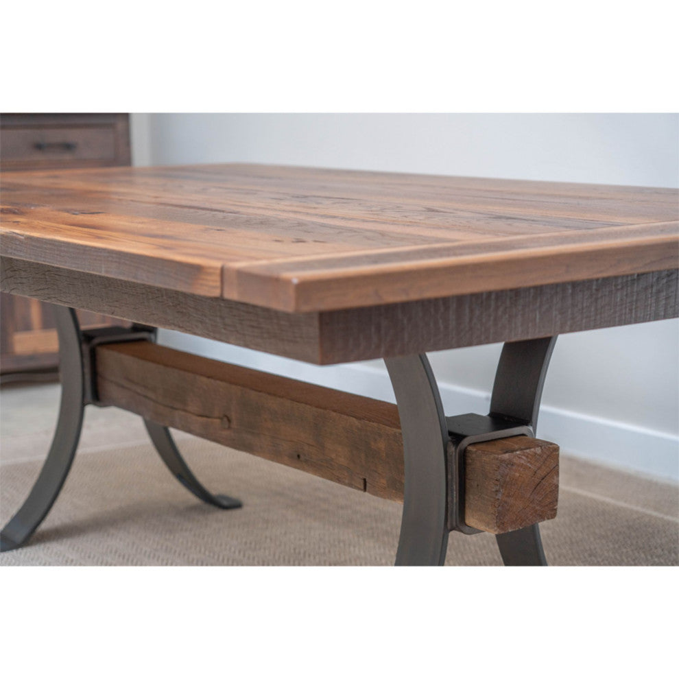 Pierce Reclaimed Wood Dining Table, Steel Base, Natural, 48x72, 2 Breadboard Exts