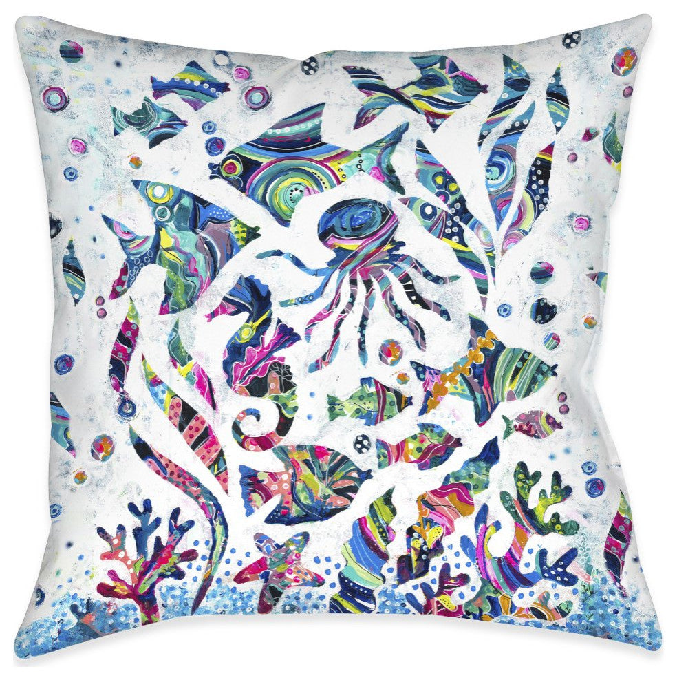 Colorful Coastal Outdoor Pillow, 18"x18"