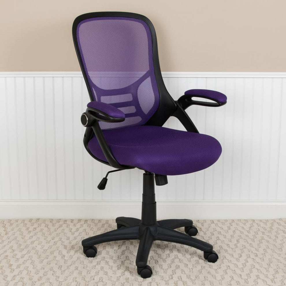 High Back Purple Mesh Ergonomic Swivel Office Chair with Black Frame and...