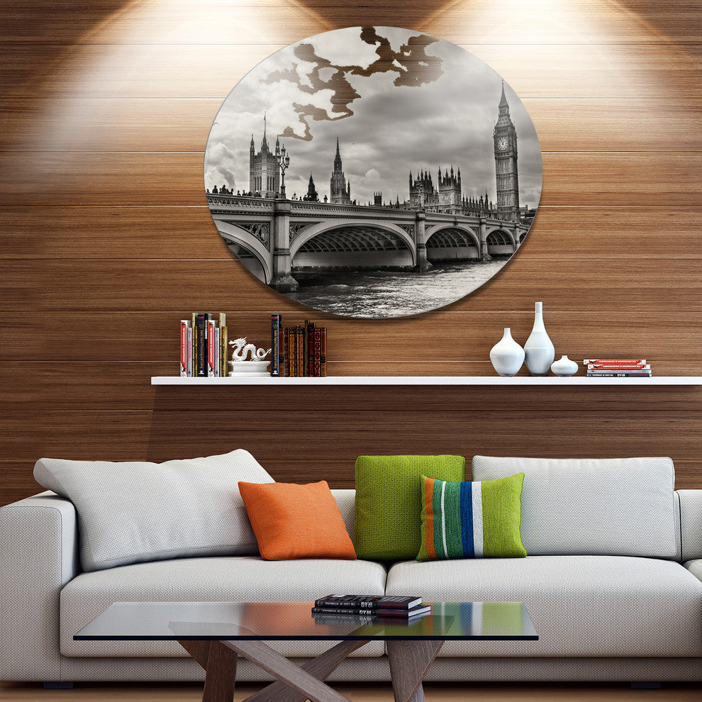 Wonderful View Of Westminster Bridge, Cityscape Disc Metal Artwork, 23"