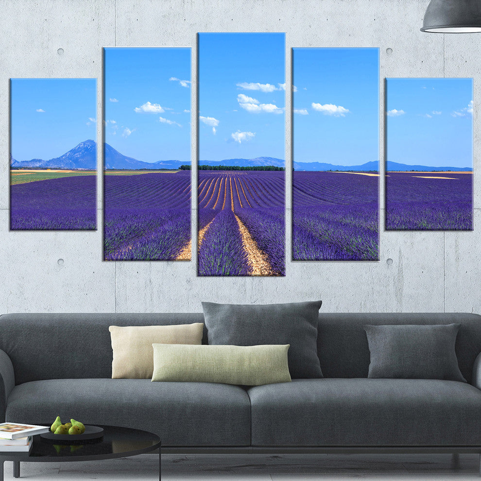 "Lavender Blooming Fields and Trees" Landscape Wall Art Print, 5 Panels, 60"x32"