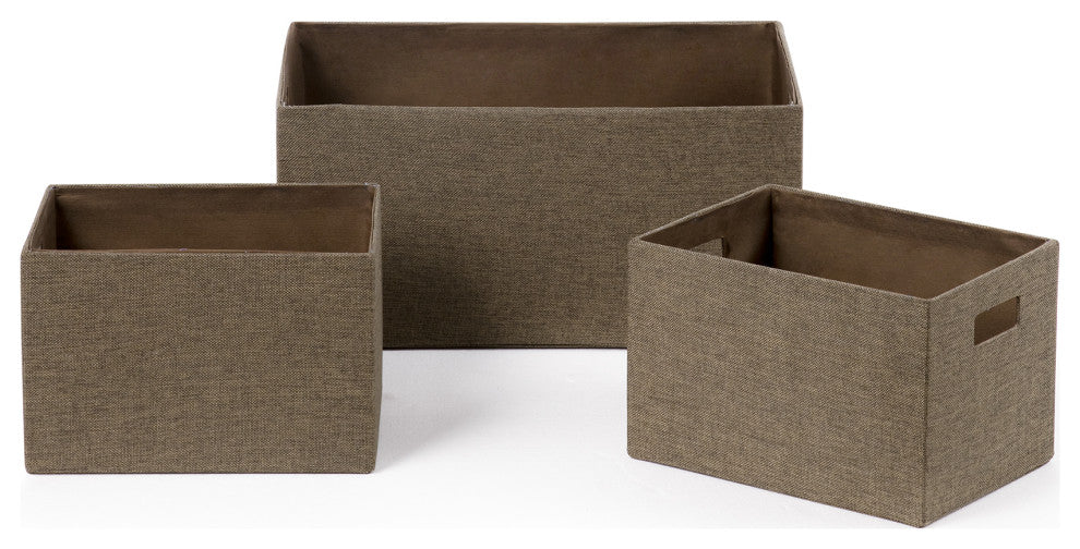 3-Piece Set Linen Look Covered Cardboard Rectangle Storage Bins, Taupe