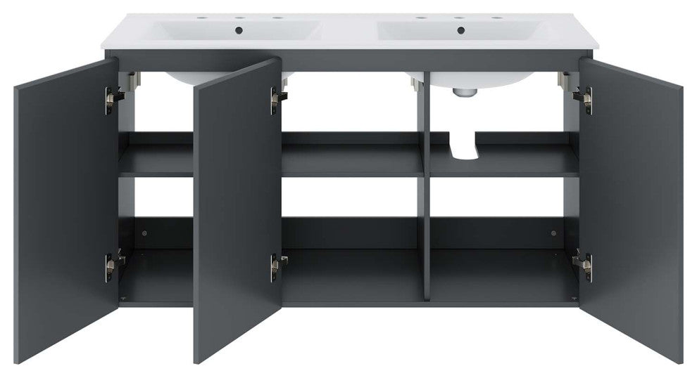 Bryn 48" Wall-Mount Double Sink Bathroom Vanity, Gray White