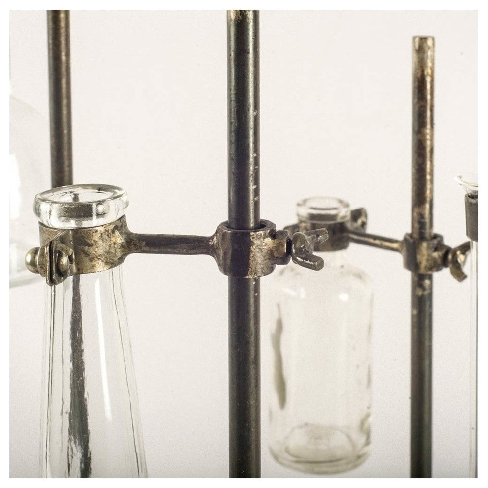 Jarvis Dark Brown Metal and Glass Chemistry Inspired Bottles, Set of 5