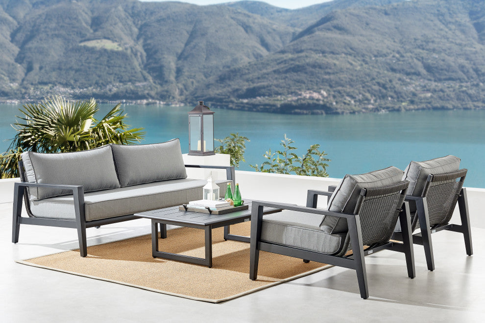 Cayman 4-Piece Black Aluminum Outdoor Seating Set With Dark Gray Cushions