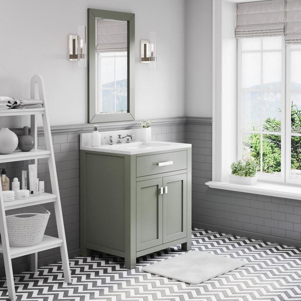 Madison 30 In. Carrara White Marble Countertop Vanity in Glacial Green