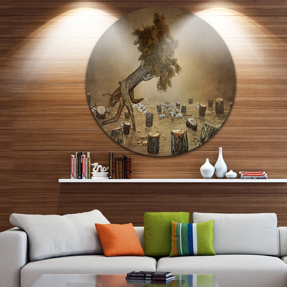 Escape The Last Wood, Digital Art Disc Metal Artwork, 23"