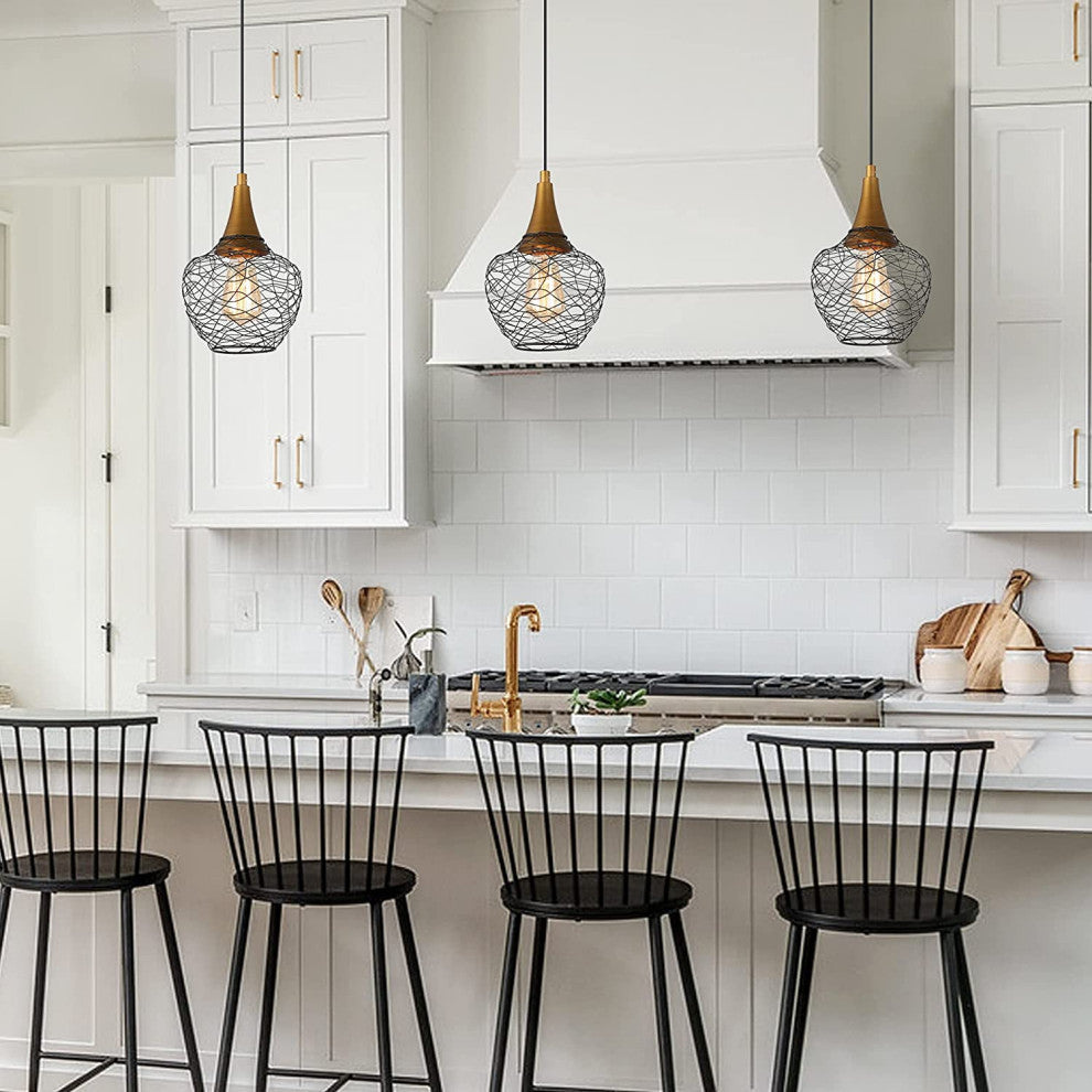Modern Gold Pendant Light Wire Cage Pendant Lamp
