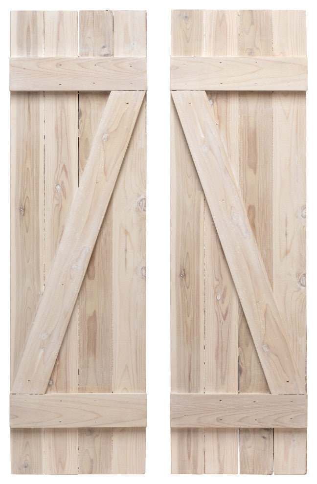 Z Board and Batten Exterior Shutters Pair, Whitewash, 36"