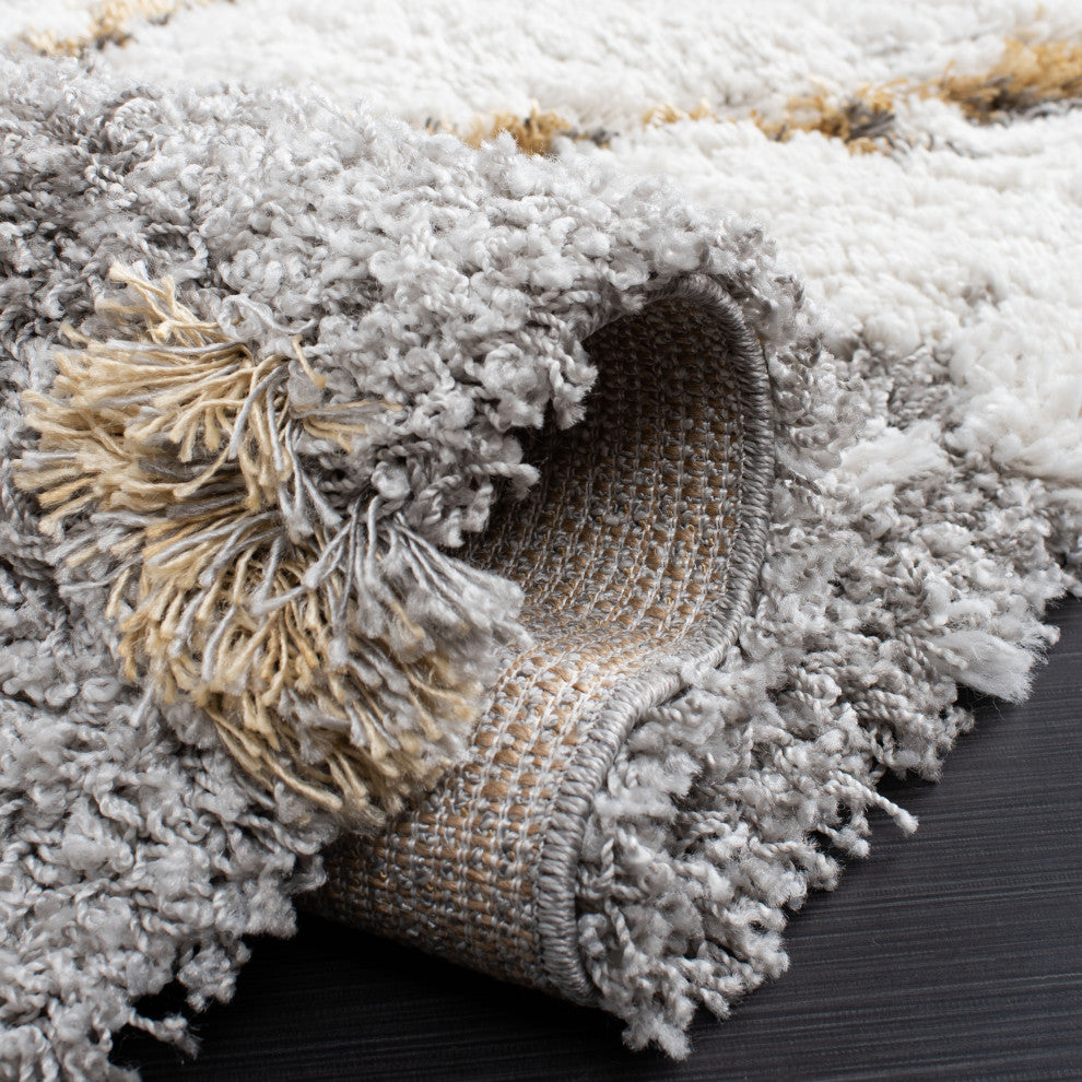 Safavieh Horizon Shag Hzn890D, Shag Rug, Gray and Gold, 2'0"x7'0" Runner