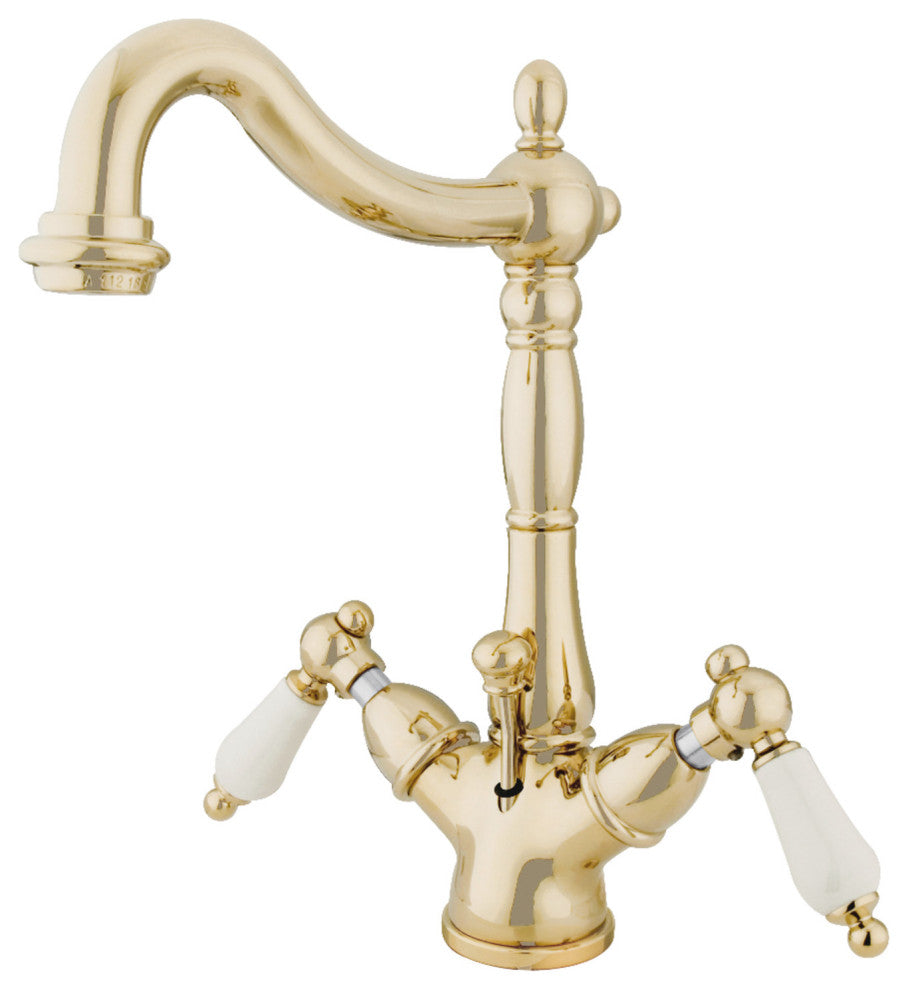 Kingston Brass Two-Handle Bathroom Faucet With Brass Pop-Up, Polished Brass