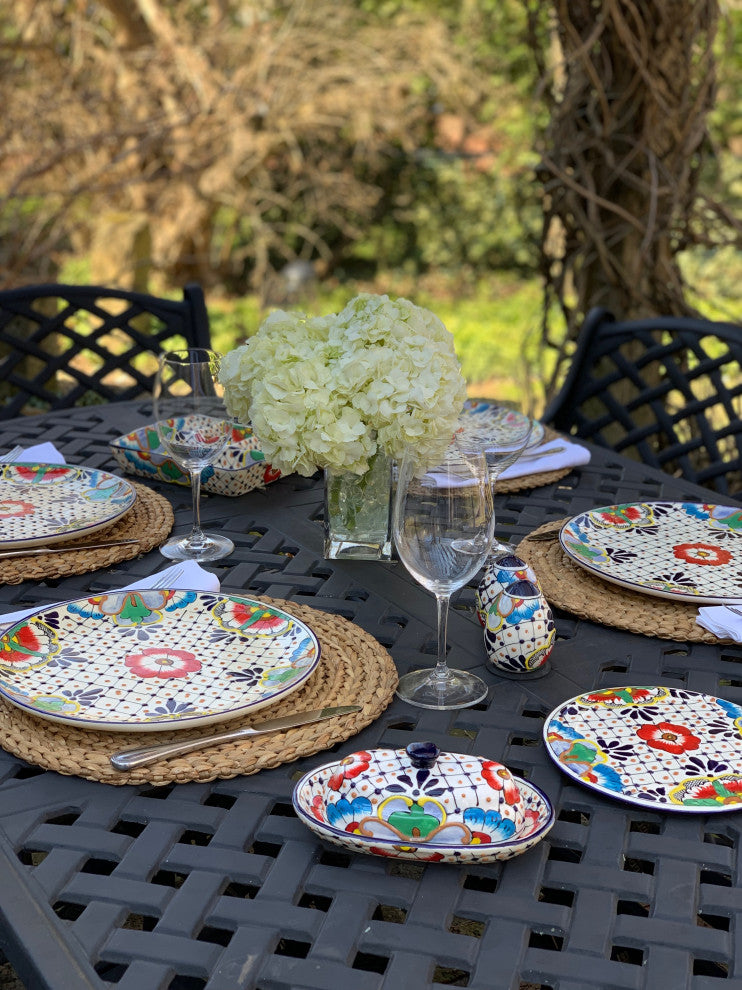 Encantada Handmade Dinner Plates, Set of 2, Dots and Flowers