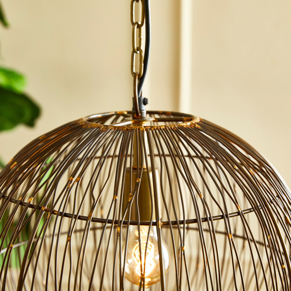 Rustic Modern Sphere Wire Cage Pendant Light 16 in Round Industrial Minimalist