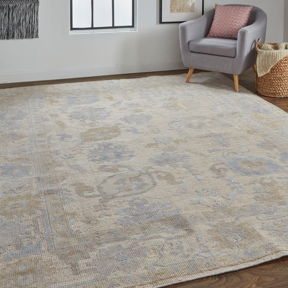 Weave & Wander Tierney Eco Friendly PET Oushak Rug, Ivory Tan/Stone Blue, 2' X 3