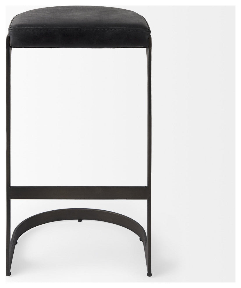 Black Leather C Shape Metal Bar Stool