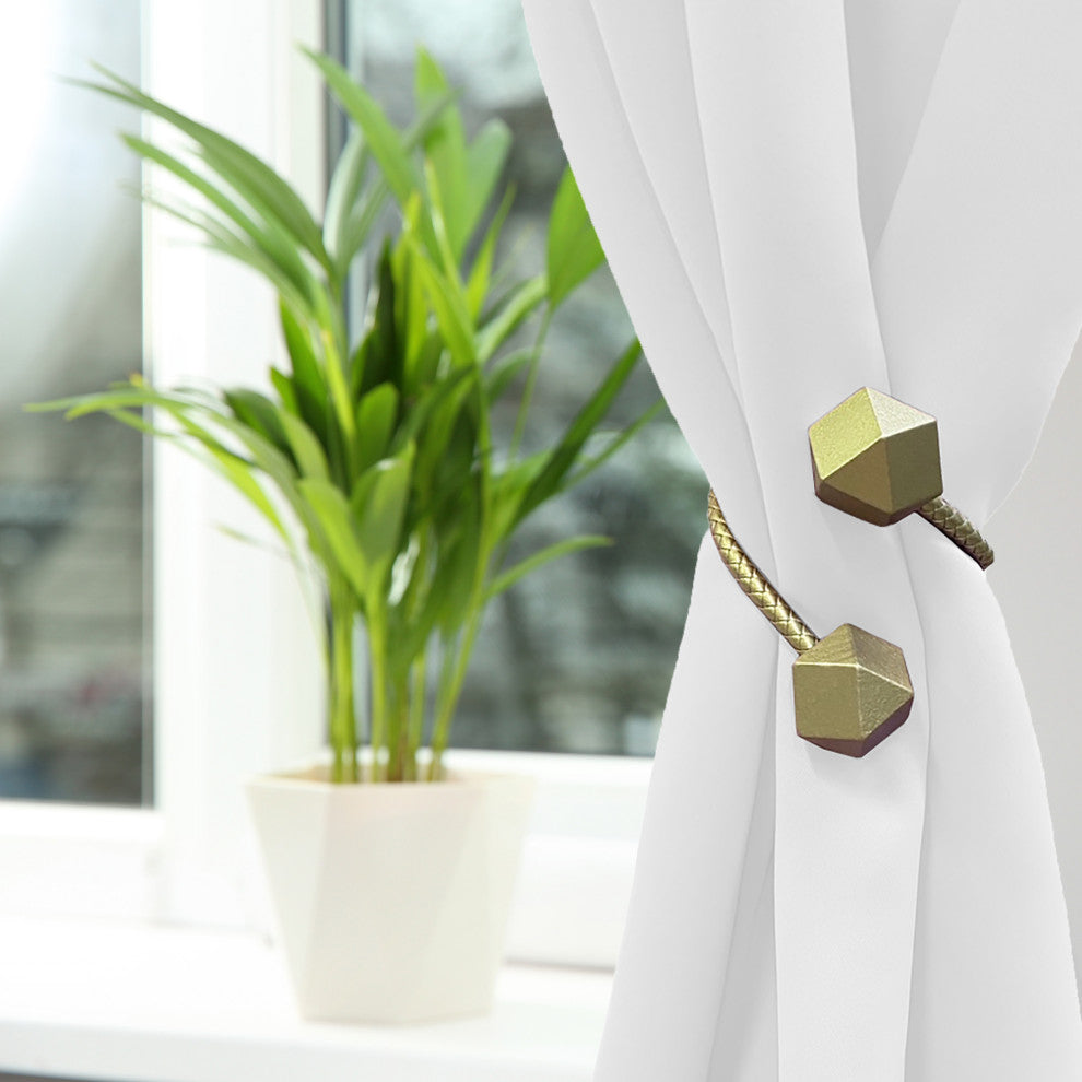 Faux Leather Curtain Tiebacks with Wooden Tips "“ No Installation Needed, Gold, Pack of 1