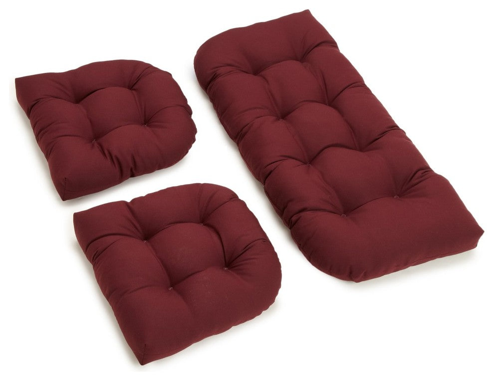 U-Shaped Twill Tufted Settee Cushion Set, Set of 3, Burgundy