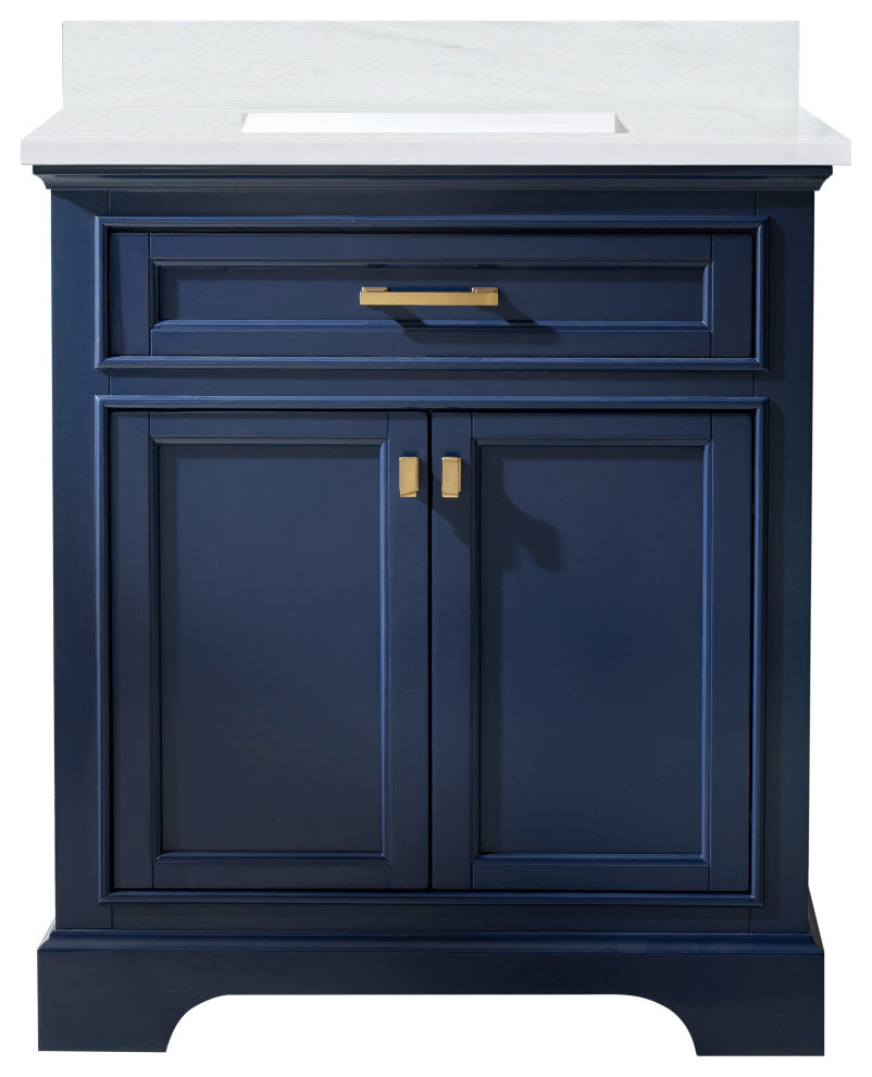Milano Bathroom Vanity, Gray With White Quartz Top, Blue, 30", Non-Modular, Single Sink