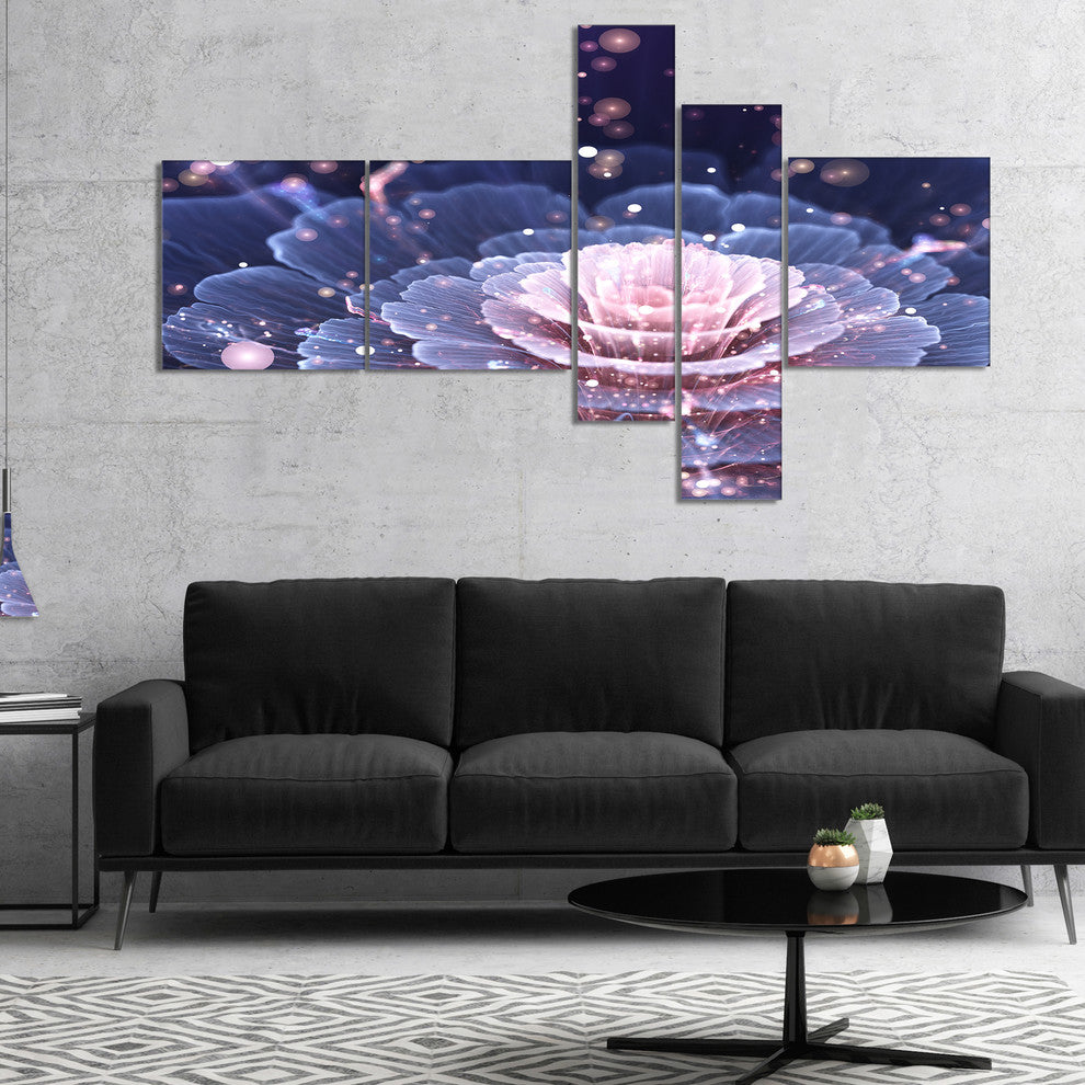 Fractal Flower Pink and Gray, Floral Art Canvas Print, 60"x32", 5 panels