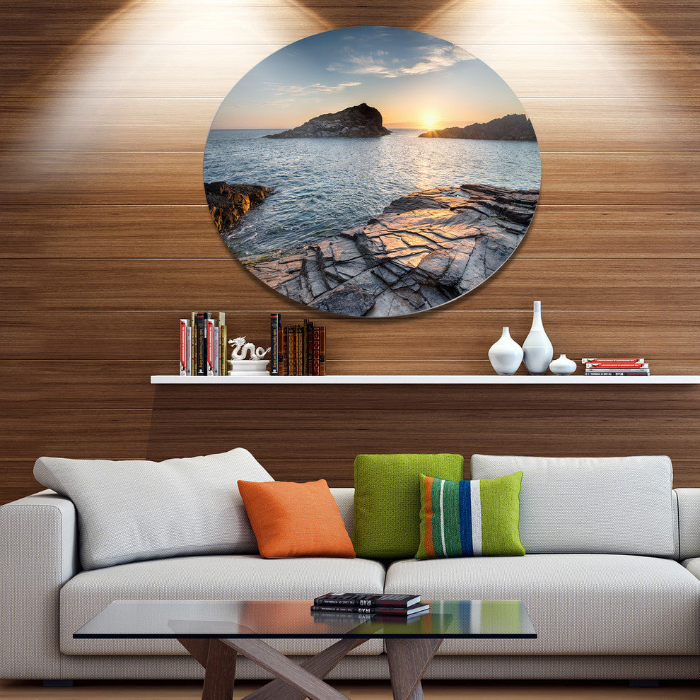Sunset Over The Cornwall Coast, Seashore Round Wall Art, 38"