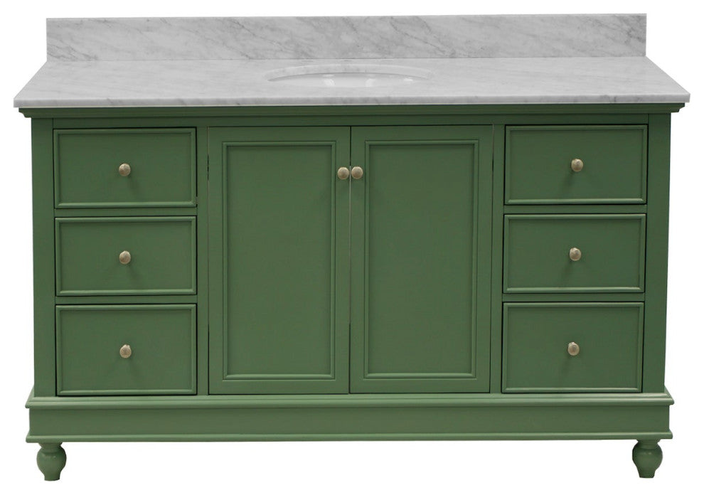 Bella 60" Bathroom Vanity, Sage Green, Carrara Marble, Single Vanity