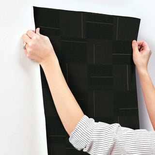 Geo Block Weave Wallpaper, Black
