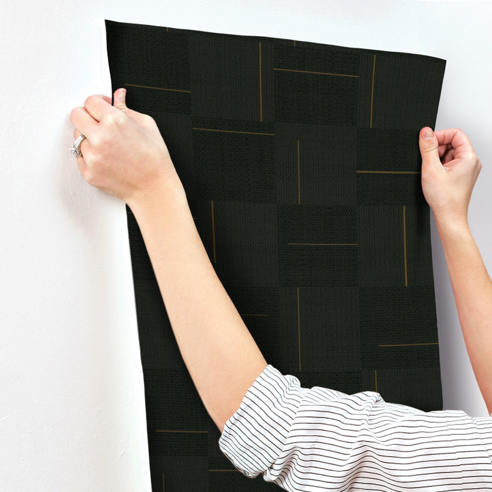 Geo Block Weave Wallpaper, Black