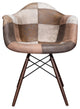 Patch Leatherette Fabric Upholstered DAW Arm Chair, Dark Walnut Leg, Brownwork