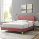 Platform Bed Frame, Queen Size, Velvet, Pink, Modern Contemporary, Bedroom