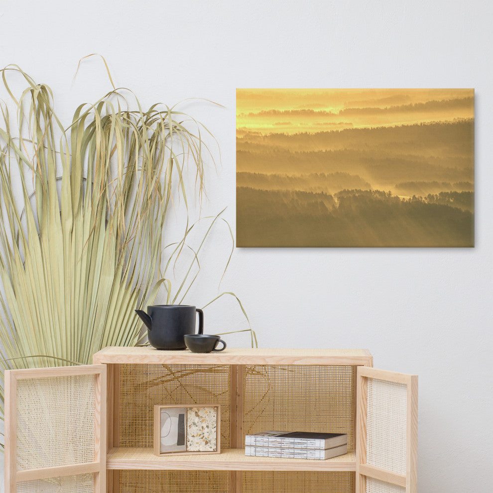 Golden Mist Valley - Hills & Mountain Range Landscape Canvas Prints, 24" X 36"