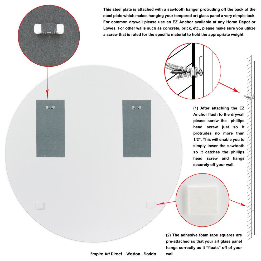 "Gold Charm" Round Beveled Wall Mirror on Floating Printed Tempered Art Glass