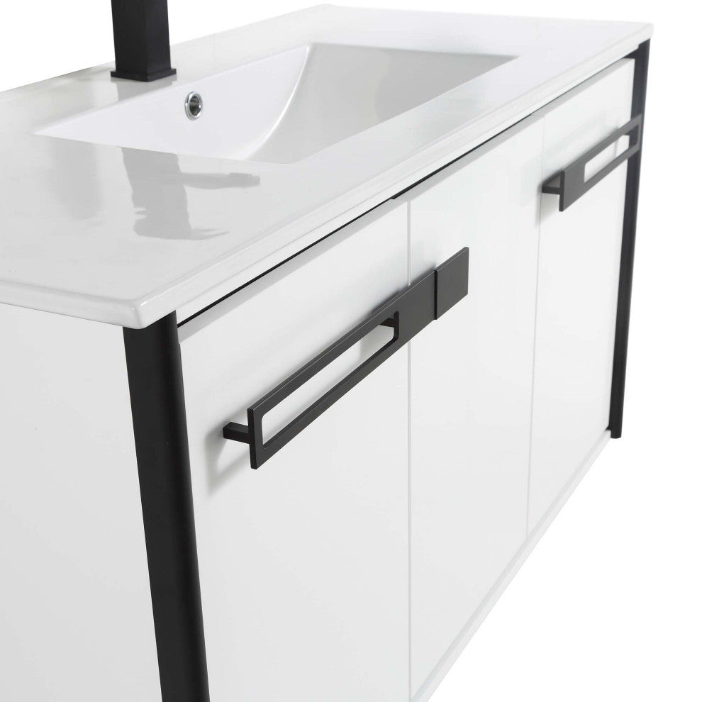 Oakville Wall Mount Bathroom Vanity, White Matte, 42", Black Hardware