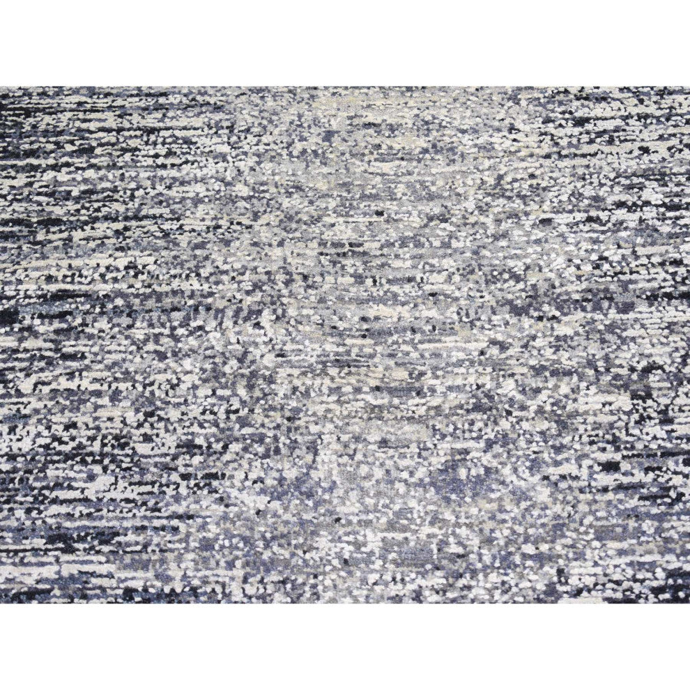 Black Pure Silk and Wool Modern Design Hand Knotted Mat Rug, 3'0" x 5'0"