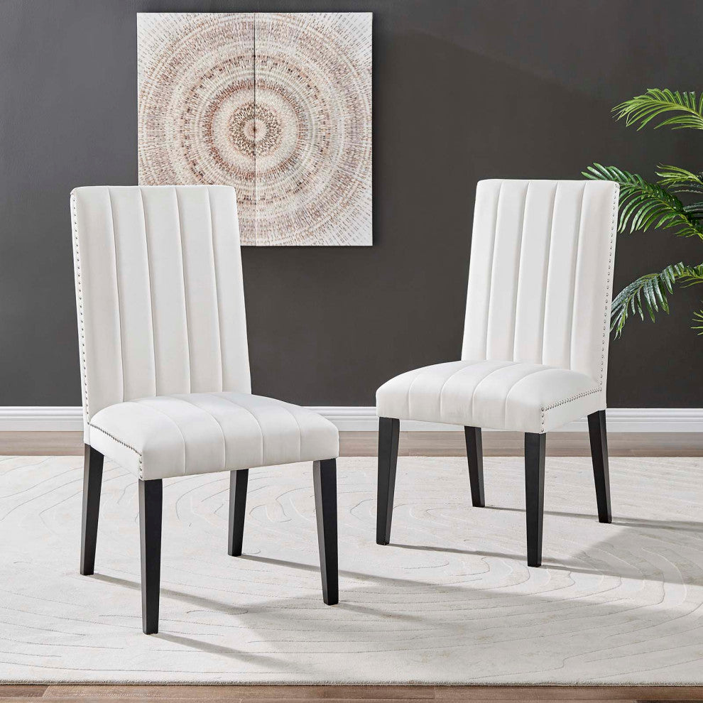 Dining Chair, Nailhead, Set of 2, White, Velvet, Modern, Bistro Hospitality