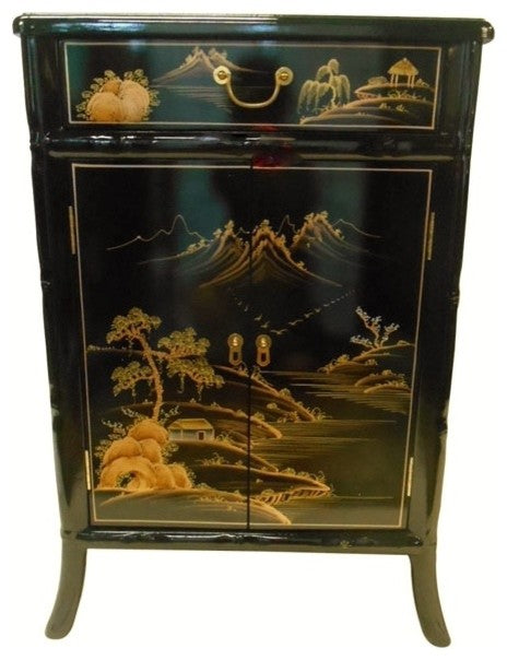 Oriental Shoe Cabinet Carved Bamboo-Style