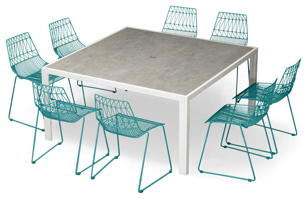 Ace 9 Piece Square Dining Set, Matte Teal