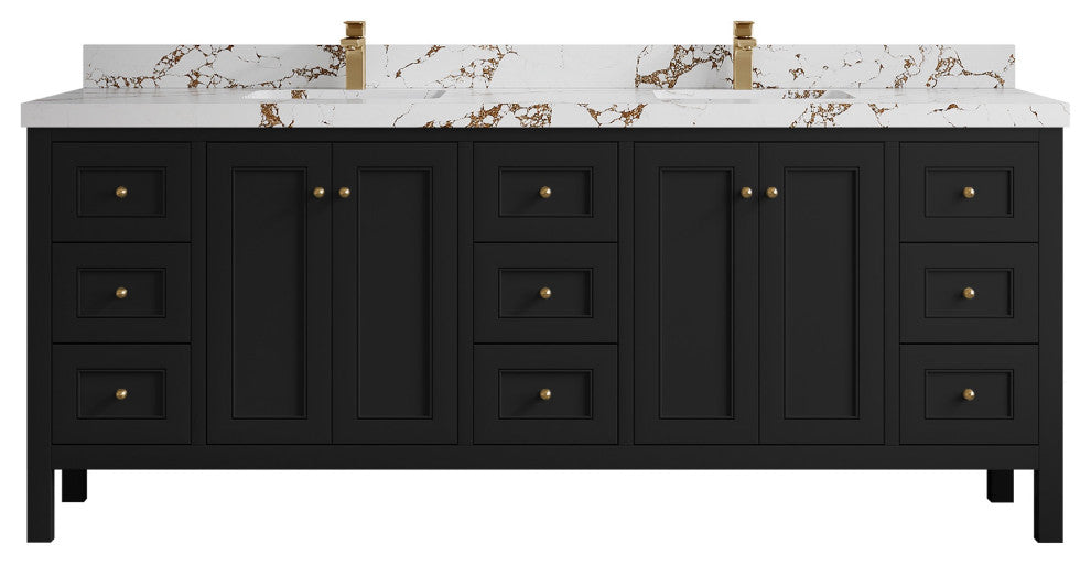 Nashville 84" Double Sink Bath Vanity, Black 2" Viola Brown