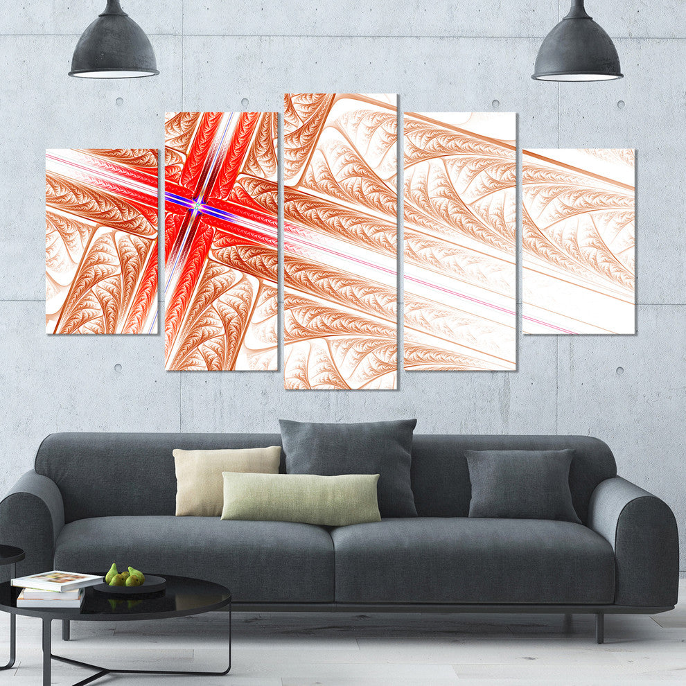 Red Fractal Cross Design, Contemporary Art on Canvas, 60"x32", 5 Panels