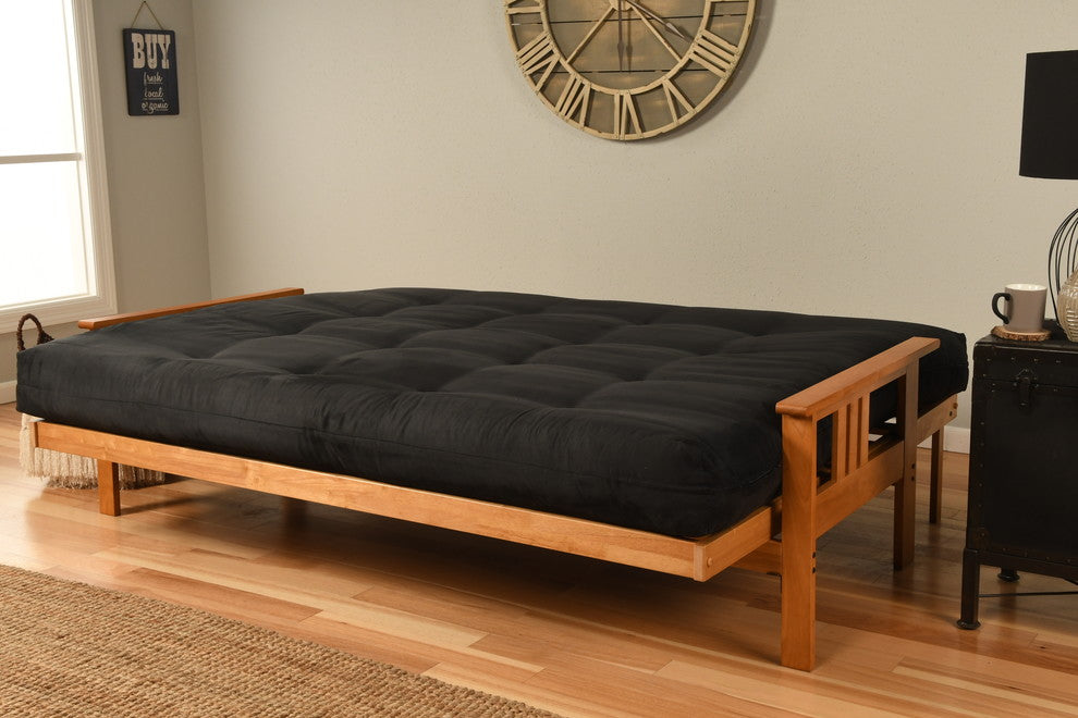 Caleb Frame Queen Futon With Butternut Finish, Suede Black