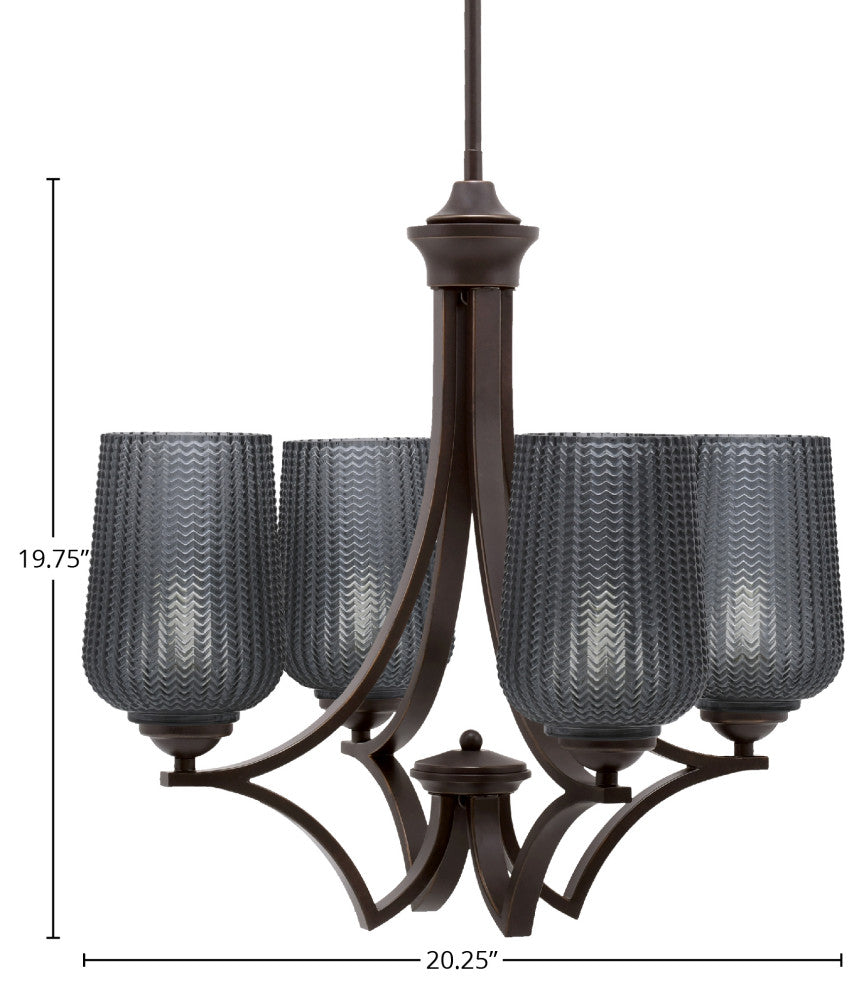 Zilo, 4 Light, Chandelier, Dark Granite Finish With 5" Smoke Textured Glass