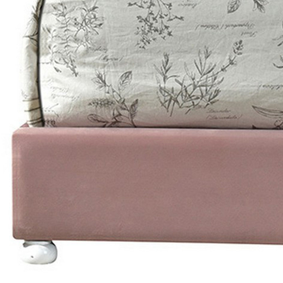 Benzara BM252760 Twin Bed With Button Tufted Arched Headboard, Pink