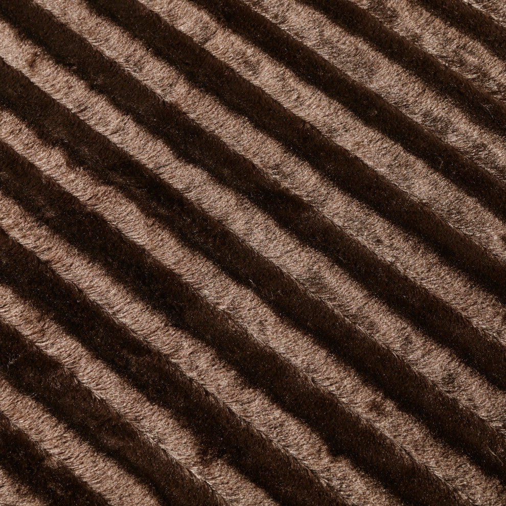 Madison Park Solid Stripe Plaited Brushed Long Fur Knitted Throw, Brown