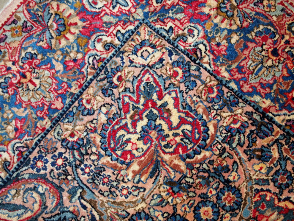 Handmade antique Persian Kerman rug 4.2' x 6.10' (128cm x 211cm) 1920s