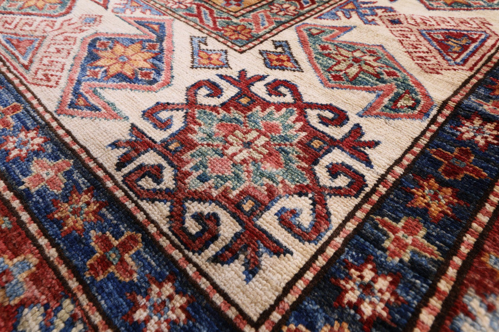 Hand Knotted Geometric Super Kazak Rug 8' 11" X 12' 2" Q11013