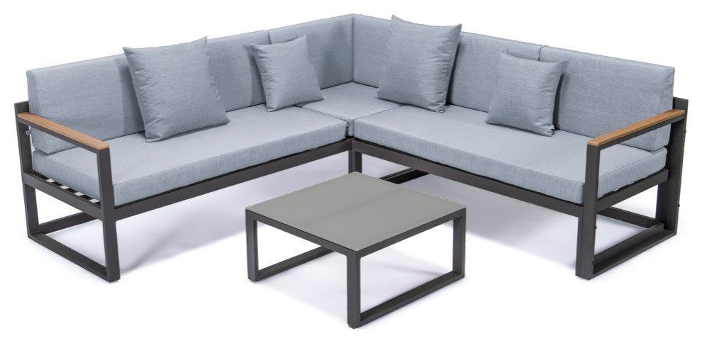 LeisureMod CSLBL-80LGR Chelsea Sectional Headrest&CoffeeTable LightGrey Cushions