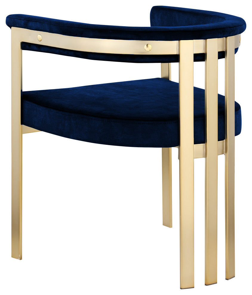 Marcello Upholstered Dining Chair, Navy, Velvet, Brushed Brass Finish