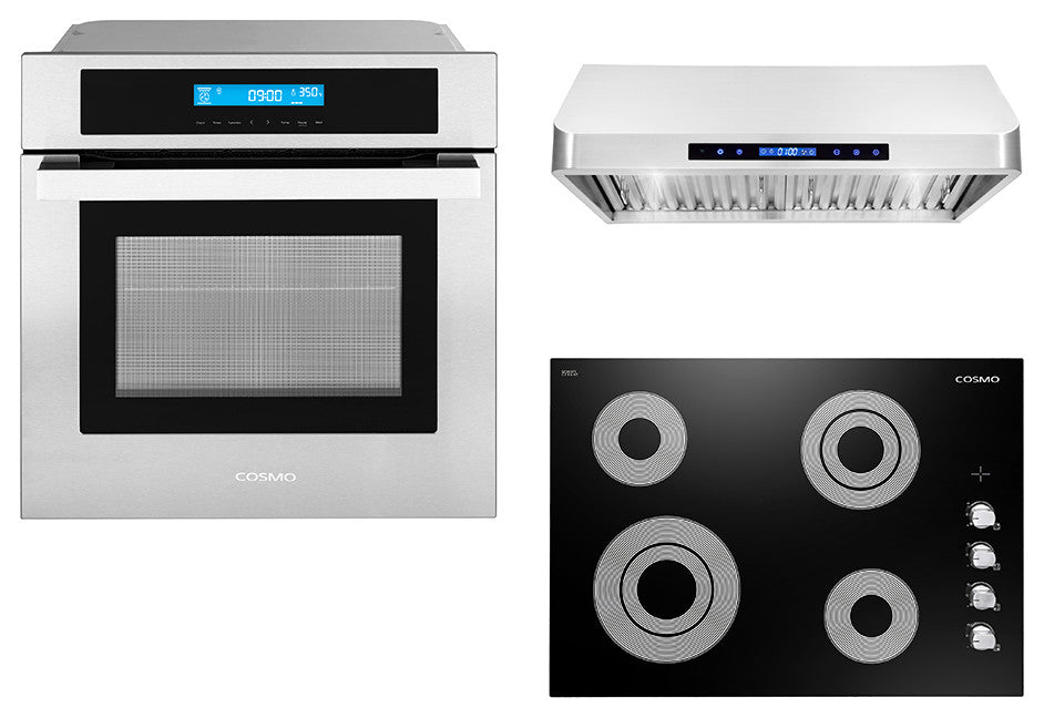 3-Piece 30" Electric Cooktop 30" Under Cabinet Range Hood 24" Electric Wall Oven